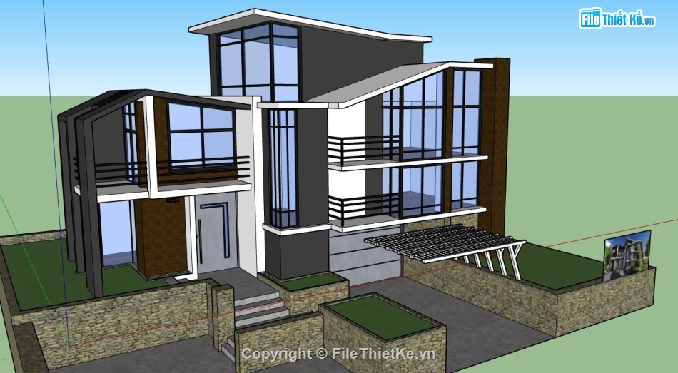 biệt thự 3 tầng,model su biệt thự,mẫu biệt thự sketchup