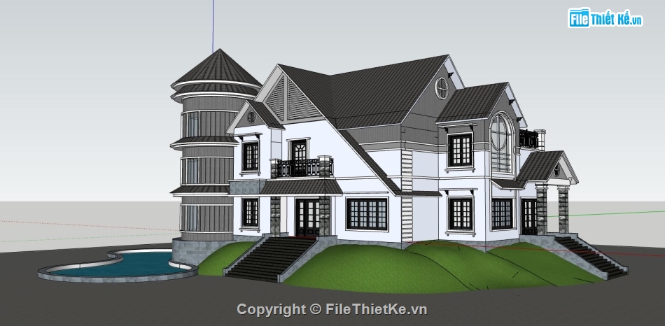 biệt thự 3 tầng,biệt thự 3 tầng sketchup,file su biệt thự 3 tầng,phối cảnh biệt thự 3 tầng