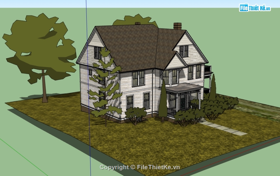 biệt thự 3 tầng file sketchup,dựng 3d su biệt thự 3 tầng,file sketchup biệt thự hiện đại