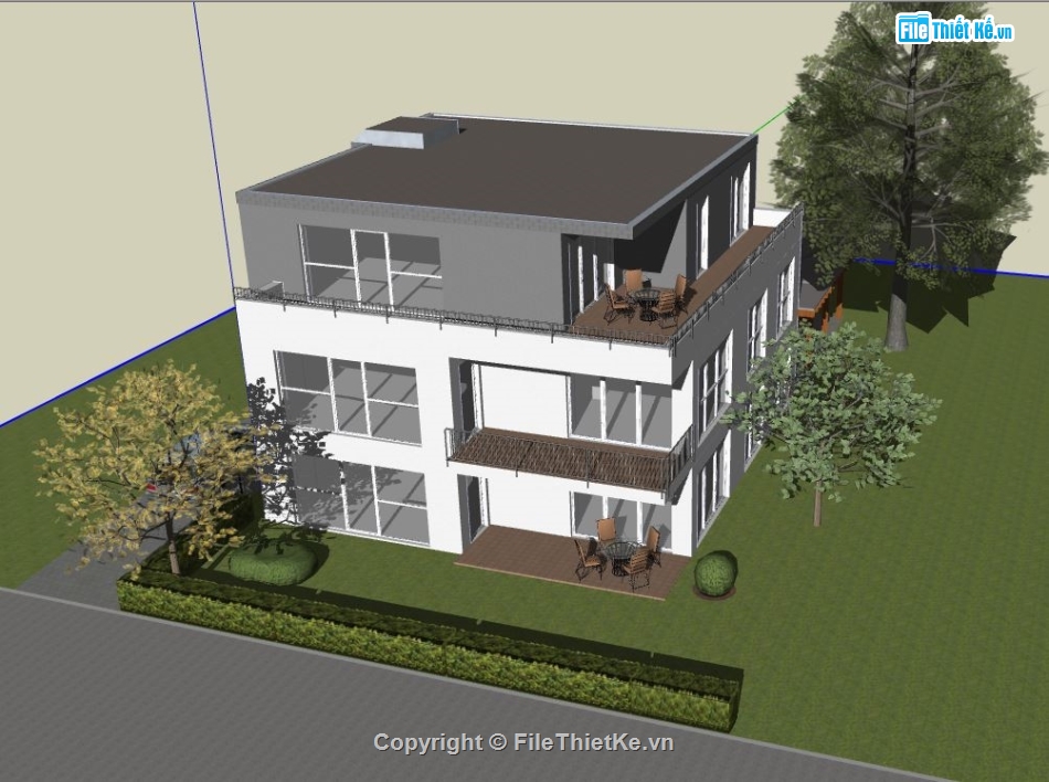 biệt thự 3 tầng,biệt thự sketchup,file su biệt thự
