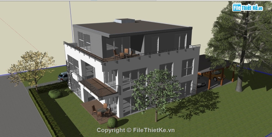biệt thự 3 tầng,biệt thự sketchup,file su biệt thự