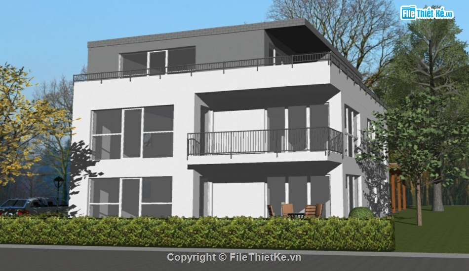 biệt thự 3 tầng,biệt thự sketchup,file su biệt thự