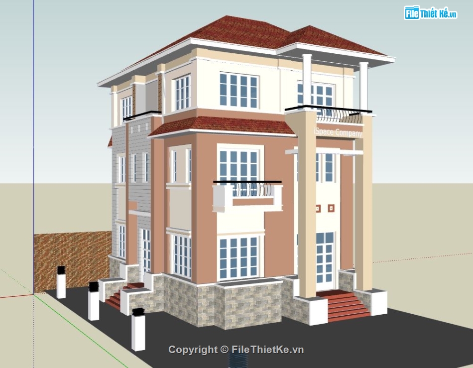 biệt thự 3 tầng,su biệt thự 3 tầng,biệt thự 3 tầng đẹp,file sketchup biệt thự