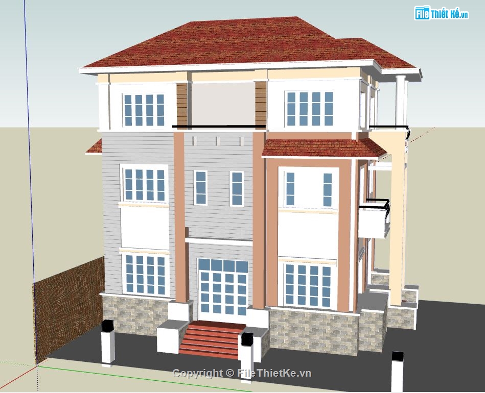 biệt thự 3 tầng,su biệt thự 3 tầng,biệt thự 3 tầng đẹp,file sketchup biệt thự