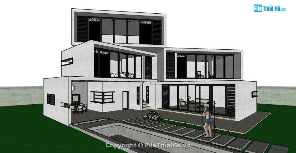 model su biệt thự,file sketchup biệt thự,model su biệt thự nghỉ dưỡng