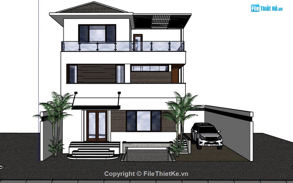 biệt thự 3 tầng,su biệt thự 3 tầng,file sketchup biệt thự 3 tầng