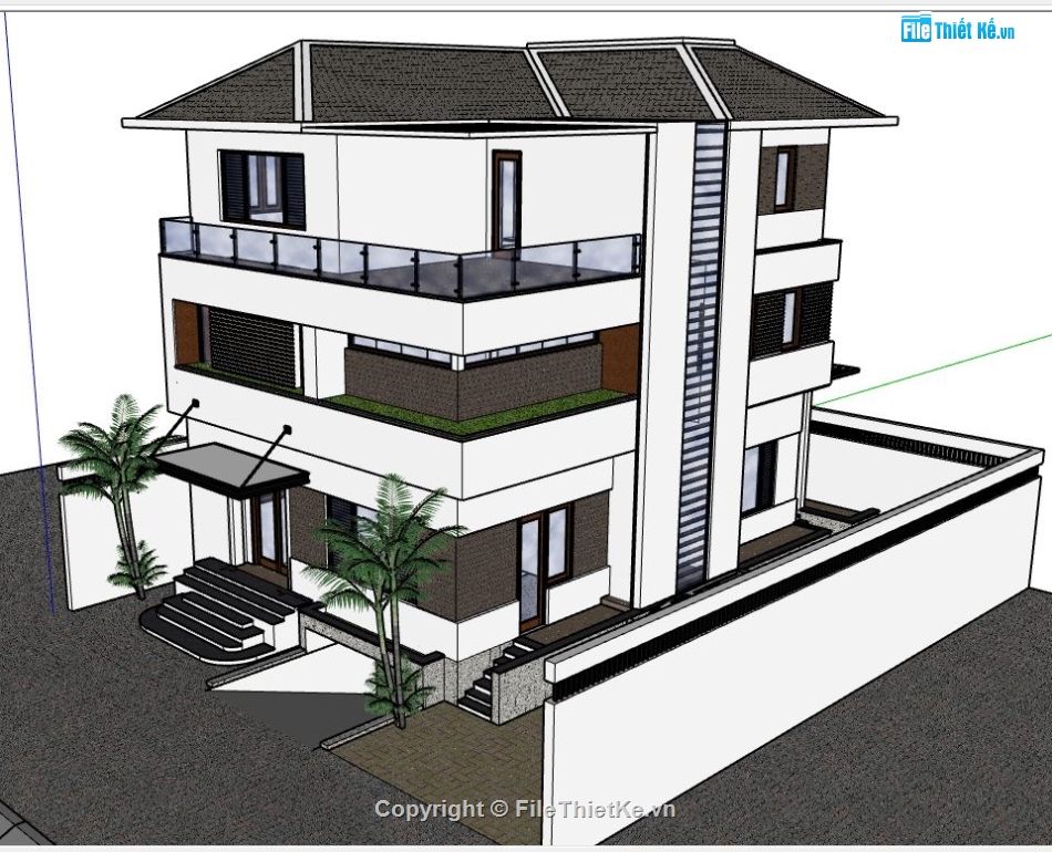 biệt thự 3 tầng,su biệt thự 3 tầng,file sketchup biệt thự 3 tầng