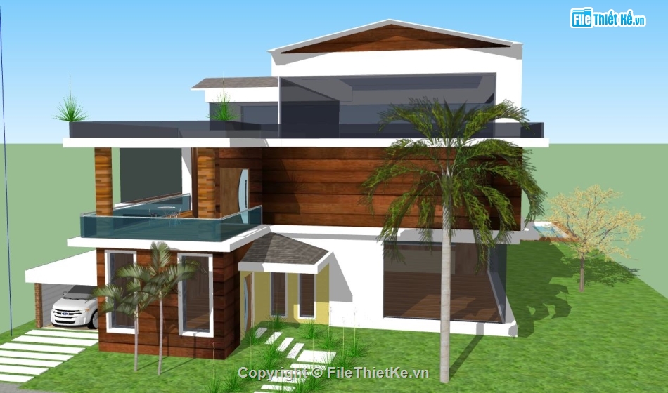 biệt thự sketchup,biệt thự hiện đại 3 tầng,sketchup biệt thự,file 3d sketchup