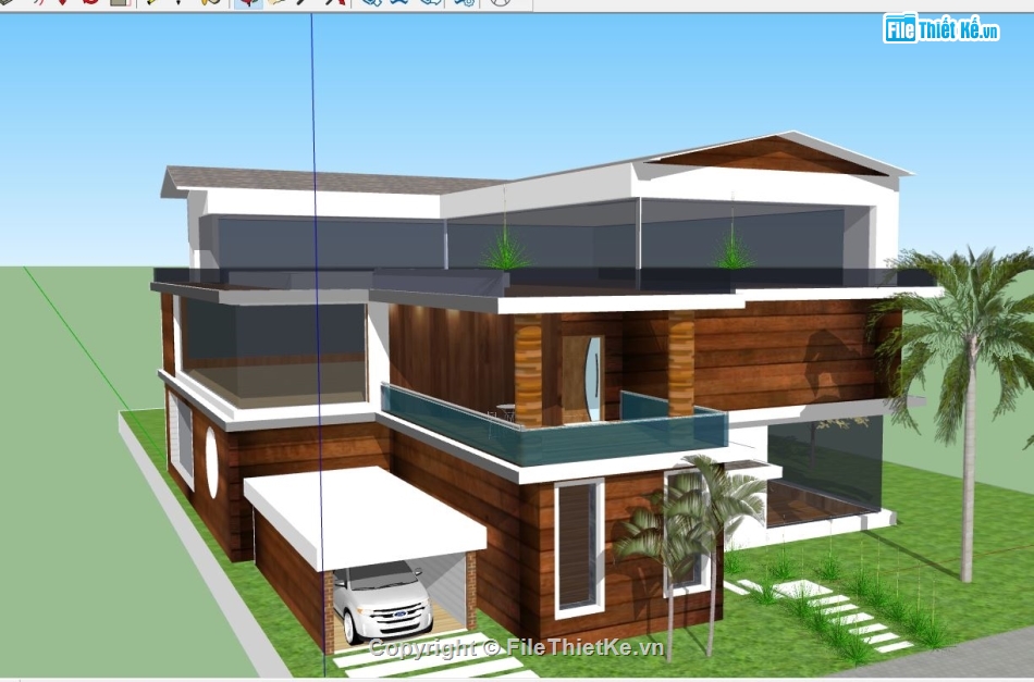 biệt thự sketchup,biệt thự hiện đại 3 tầng,sketchup biệt thự,file 3d sketchup