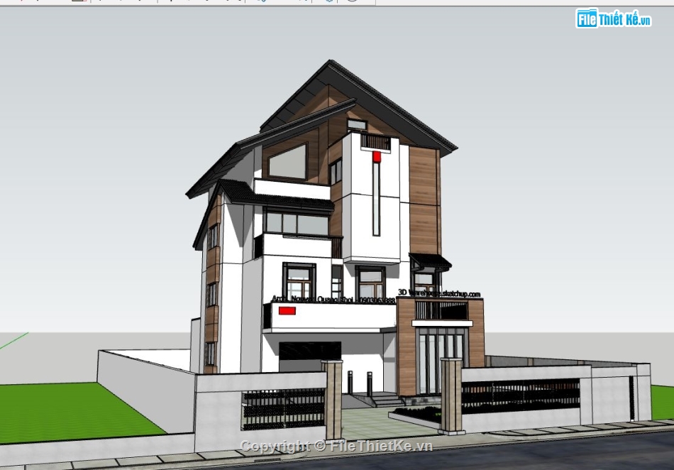 sketchup biệt thự,biệt thự 4 tầng,biệt thự sketchup