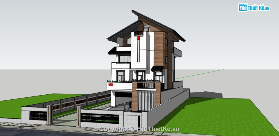 sketchup biệt thự,biệt thự 4 tầng,biệt thự sketchup