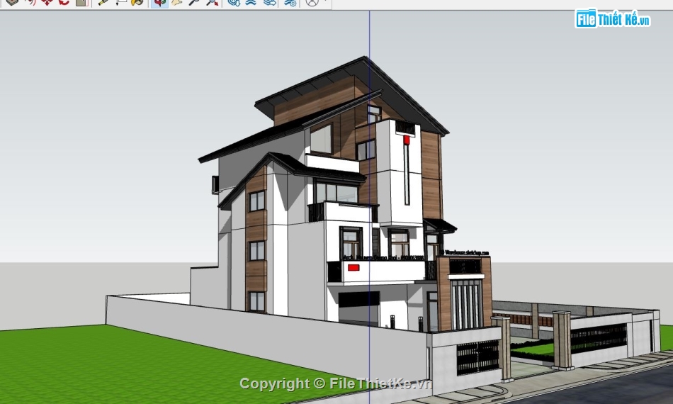 sketchup biệt thự,biệt thự 4 tầng,biệt thự sketchup