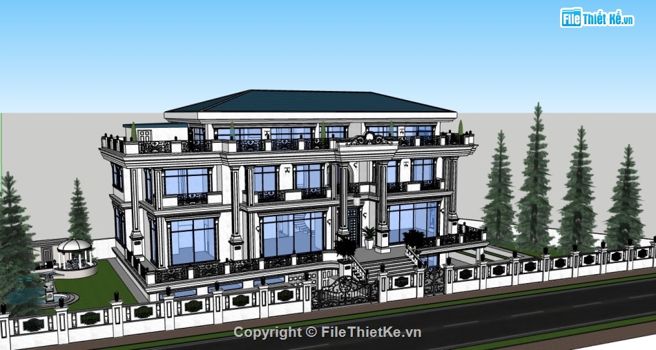 su biệt thự 4 tầng,model su biệt thự 4 tầng,sketchup biệt thự 4 tầng