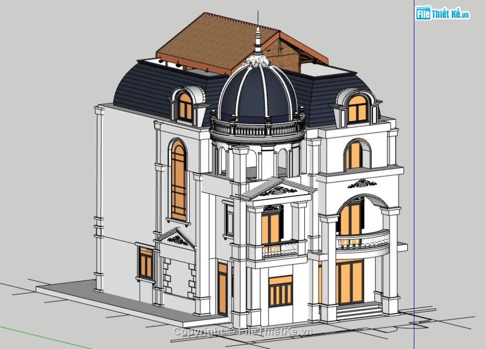 biệt thự 4 tầng,model su biệt thự 4 tầng,sketchup biệt thự 4 tầng