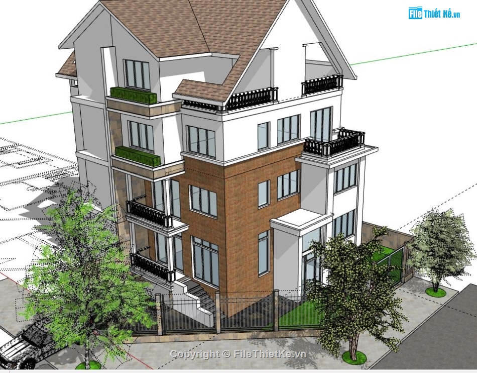 model su nhà 4 tầng,su nhà 4 tầng,sketchup nhà 4 tầng