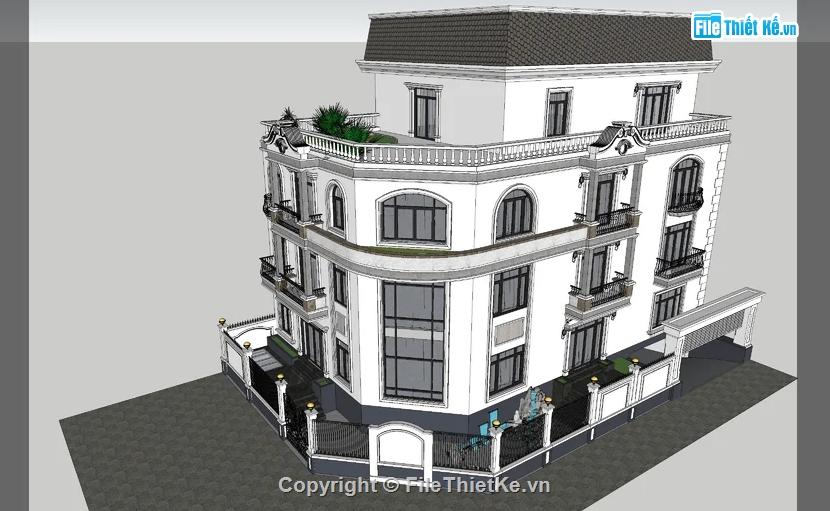 biệt thự 4 tầng,su biệt thự,sketchup biệt thự