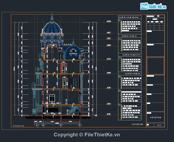 file cad biệt thự,biệt thự 5 tầng,mặt cắt biệt thự lâu đài