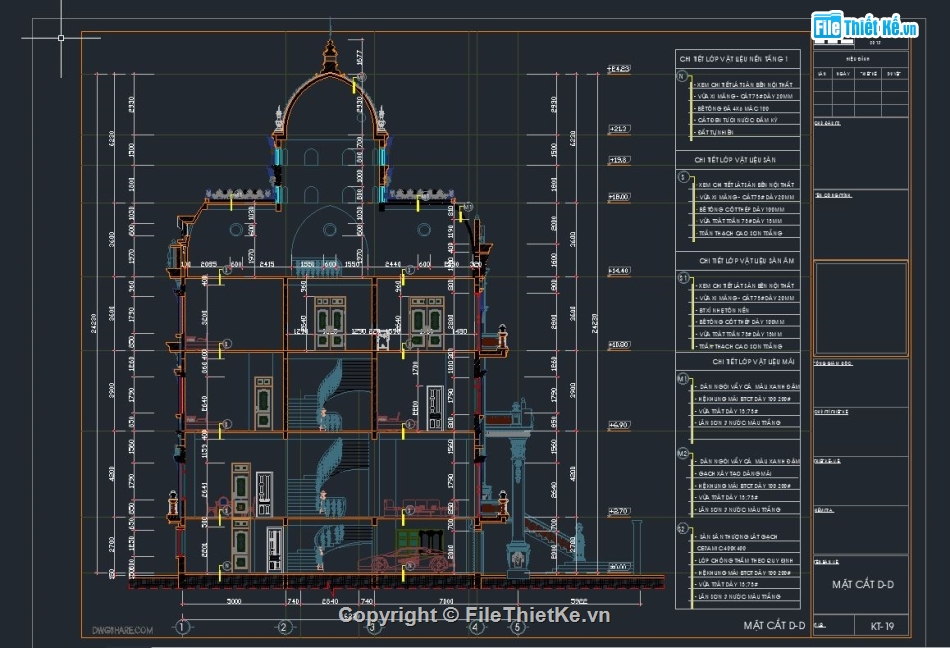 file cad biệt thự,biệt thự 5 tầng,mặt cắt biệt thự lâu đài