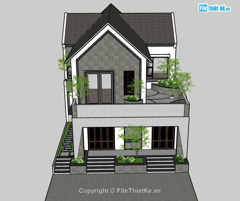 biệt thự 2 tầng,Mẫu biệt thự đẹp,biệt thự đẹp 2 tầng,file sketchup biệt thự 2 tầng