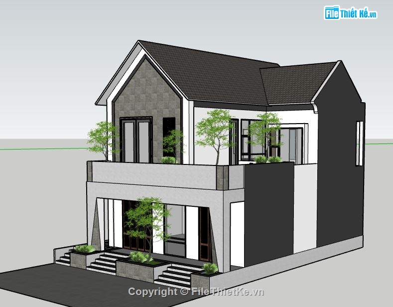 biệt thự 2 tầng,Mẫu biệt thự đẹp,biệt thự đẹp 2 tầng,file sketchup biệt thự 2 tầng