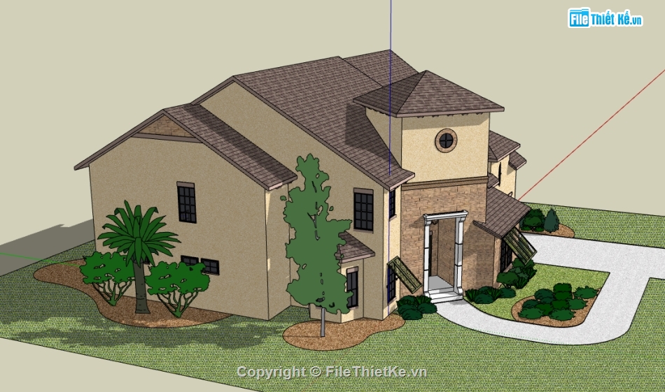 biệt thự dựng trên file sketchup,file su mẫu biệt thự châu âu,thiết kế nhà biệt thự file su