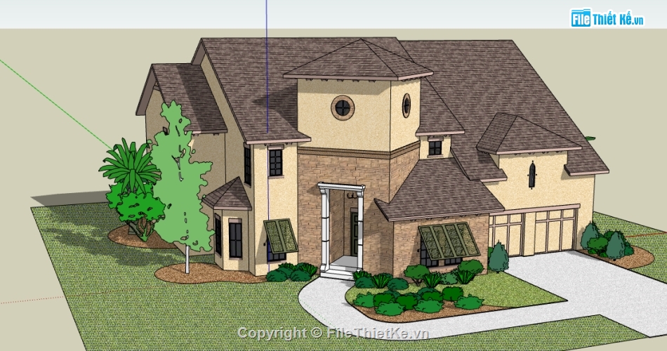 biệt thự dựng trên file sketchup,file su mẫu biệt thự châu âu,thiết kế nhà biệt thự file su