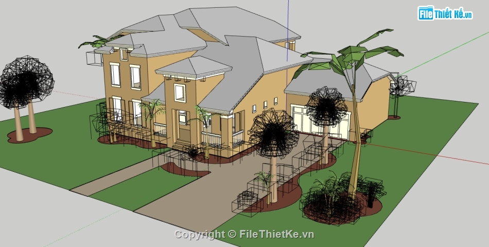 sketchup biệt thự 2 tầng,biệt thự 2 tầng hiện đại file su,thiết kế biệt thự file 3D su