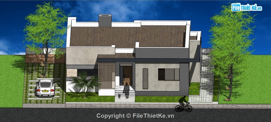 biệt thự sketchup,sketchup biệt thự 1 tầng,biệt thự hiện đại 1 tầng