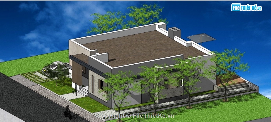 biệt thự sketchup,sketchup biệt thự 1 tầng,biệt thự hiện đại 1 tầng