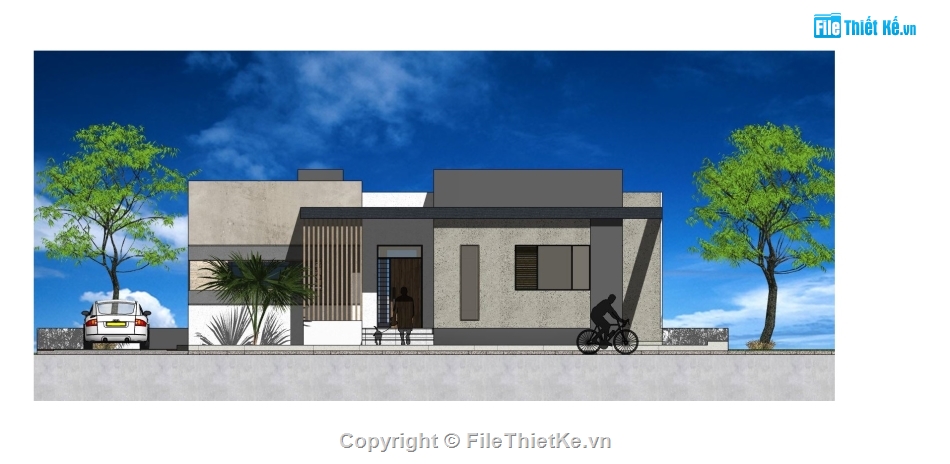 biệt thự sketchup,sketchup biệt thự 1 tầng,biệt thự hiện đại 1 tầng