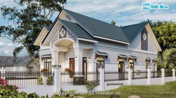 biệt thự mái thái,mái thái 1 tầng,biệt thự 1 tầng