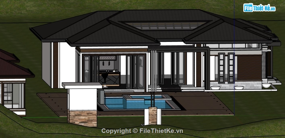 biệt thự nghỉ dưỡng,Mẫu biệt thự có hồ bơi,biệt thự hồ bơi,sketchup biệt thự có hồ bơi