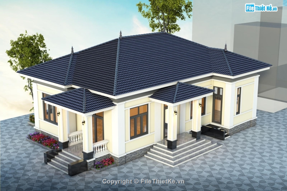 Bản vẽ biệt thự 1 tầng 3 phòng ngủ nhà vườn siêu đẹp tại Long An #44 Bản vẽ biệt thự 1 tầng 3 phòng ngủ nhà vườn siêu đẹp tại Long An