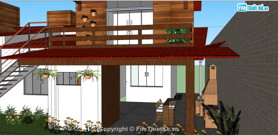 sketchup biệt thự 1 tầng,sketchup biệt thự,file sketchup
