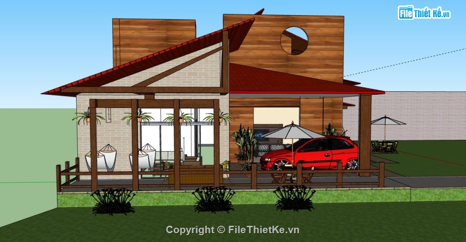 sketchup biệt thự 1 tầng,sketchup biệt thự,file sketchup
