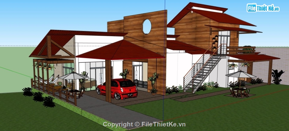 sketchup biệt thự 1 tầng,sketchup biệt thự,file sketchup