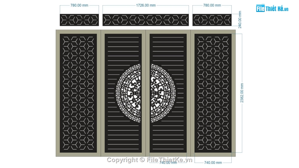 cổng đẹp,cổng trống đồng,file dxf cổng 4 cánh cnc