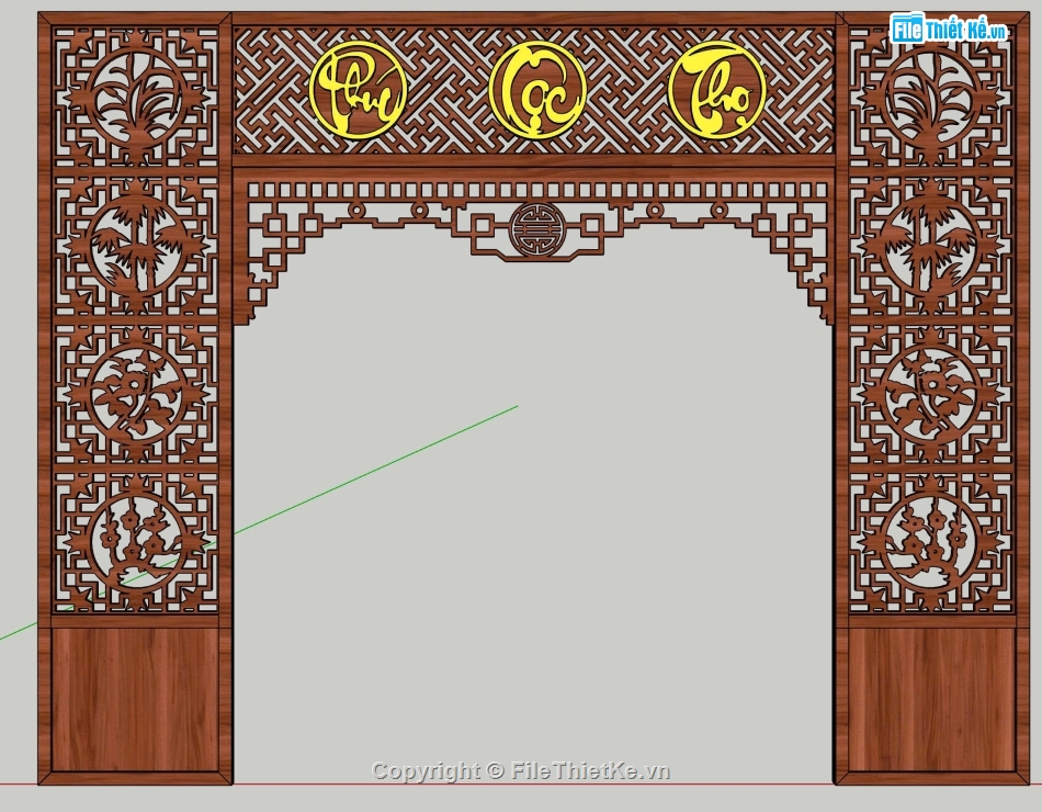 phòng thờ sketchup,vách thờ cnc,sketchup vách thờ