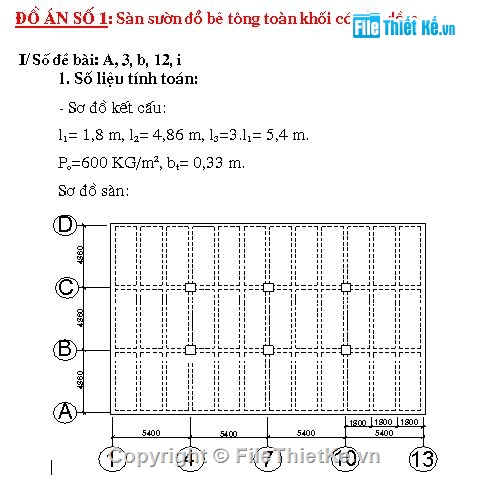 đồ án bê tông cốt thép,đồ án btct,đồ án bê tông,tính toán sàn sườn toàn khối,bản dầm