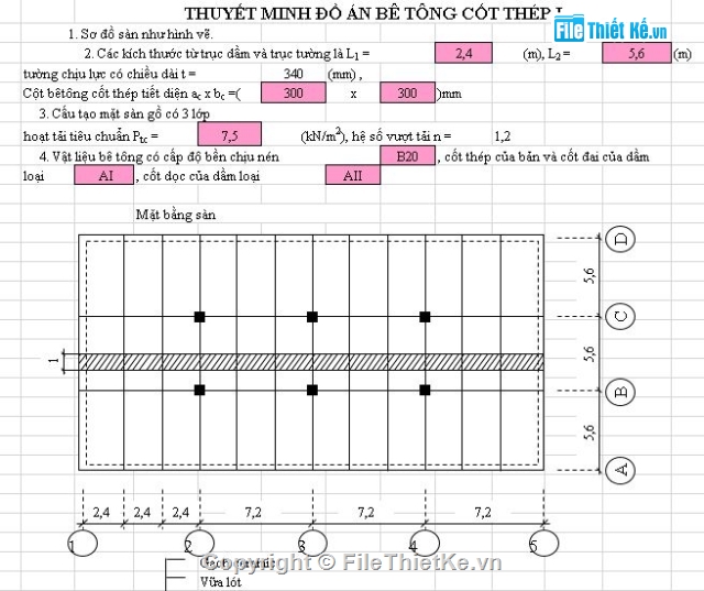 đồ án bê tông cốt thép,đồ án btct,đồ án bê tông,tính toán sàn sườn toàn khối,bản dầm