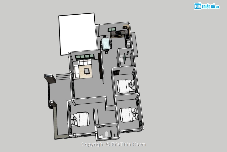 nhà cấp 4,sketchup nhà cấp 4 hiện đại,phối cảnh nhà cấp 4,file su nhà cấp 4