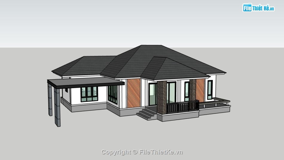 nhà cấp 4,sketchup nhà cấp 4 hiện đại,phối cảnh nhà cấp 4,file su nhà cấp 4