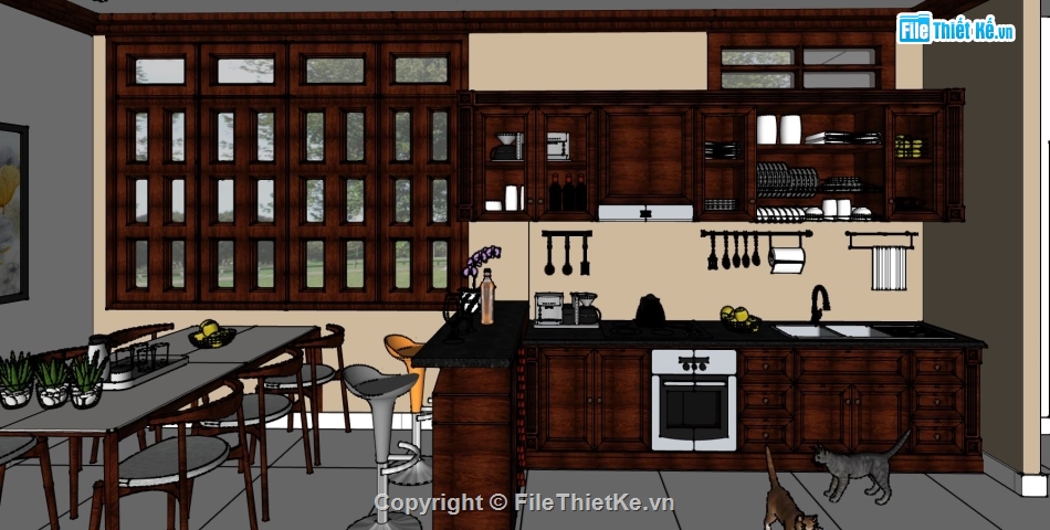 sketchup nội thất phòng khách bếp,phòng khách nhà phố,phòng khách hiện đại,thiết kế phòng bếp đẹp
