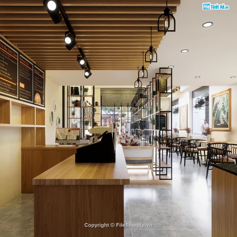 nội thất quán cafe,mẫu thiết kế quán cafe,file su quán cà phê,model sketchup quán cafe