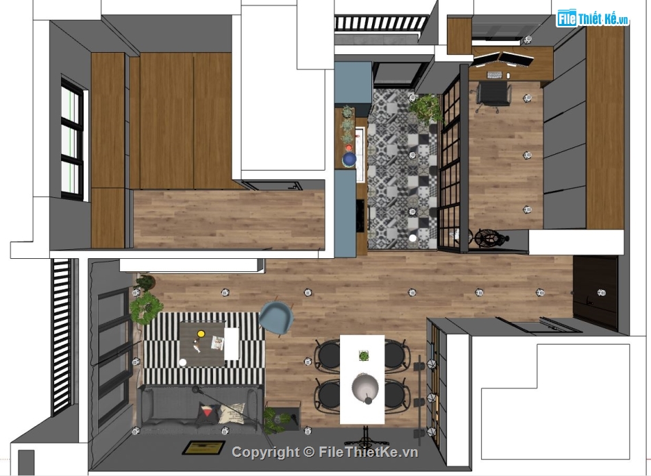 sketchup nội thất chung cư,phòng khách chung cư su,file su phòng ngủ chung cư