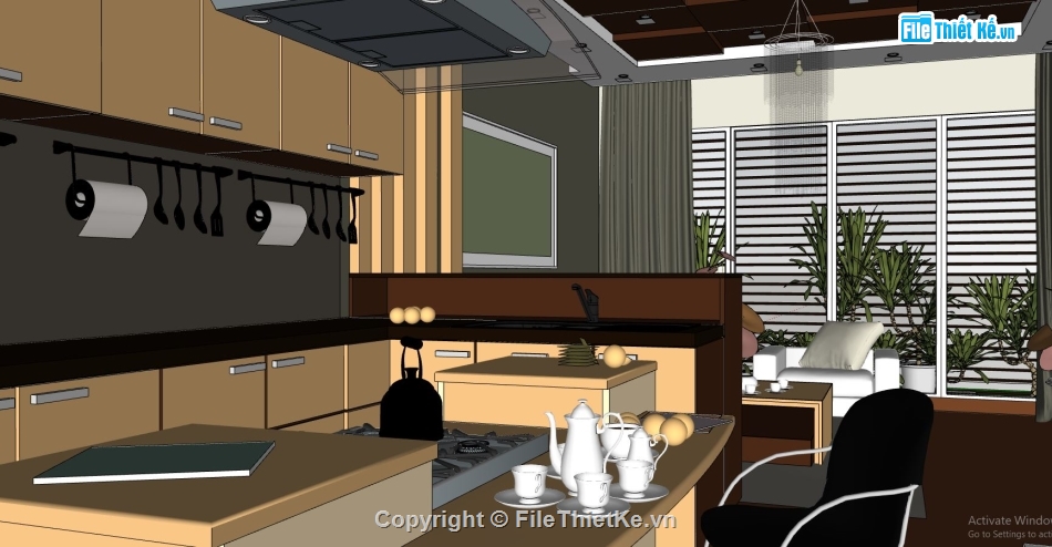 nội thất nhà phố su,sketchup nội thất khách bếp,thiết kế nội thất nhà bếp,phòng khách model sketchup