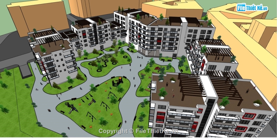 su khu đô thị,file sketchup khu đô thị,cảnh khu đô thị