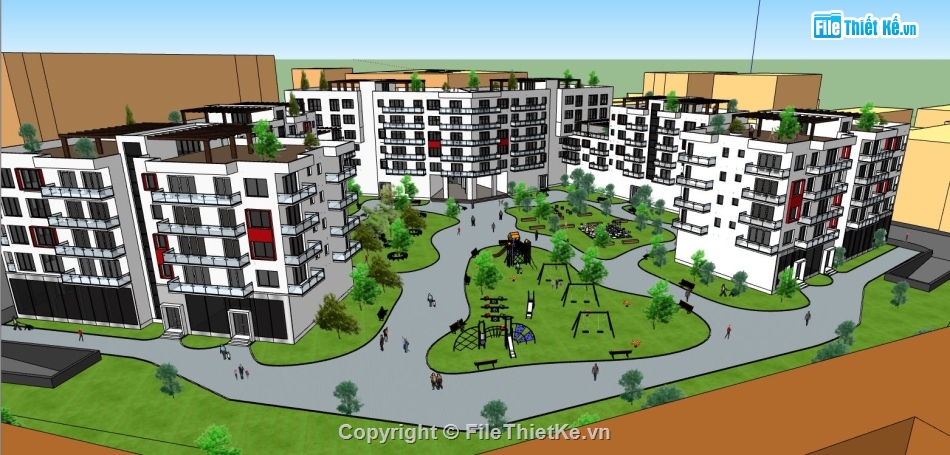 su khu đô thị,file sketchup khu đô thị,cảnh khu đô thị