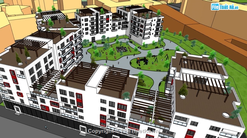 su khu đô thị,file sketchup khu đô thị,cảnh khu đô thị