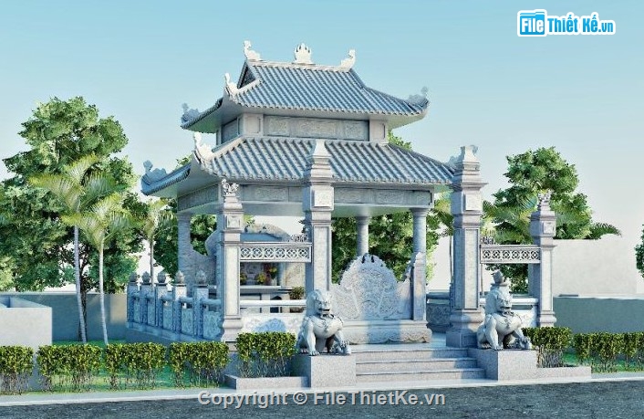 3d sketchup lăng mộ,File sketchup lăng mộ,mẫu lăng mộ 5.98x9m